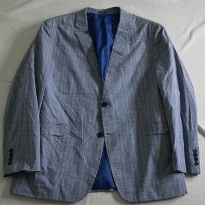 Madison 48R Slim Blue‎ Plaid Stretch Cotton Mens Blazer Sport Coat Jacket